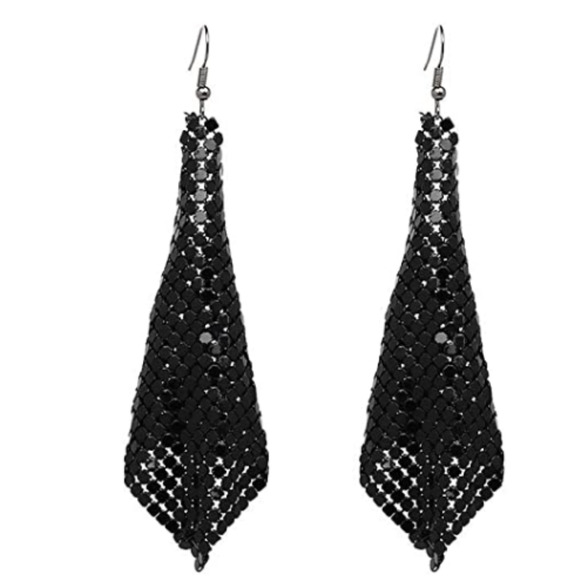 Boutique Jewelry - #37 Black Metal Mesh Earring Grid Sequin Earring Tassel Long Drop earring Dangle